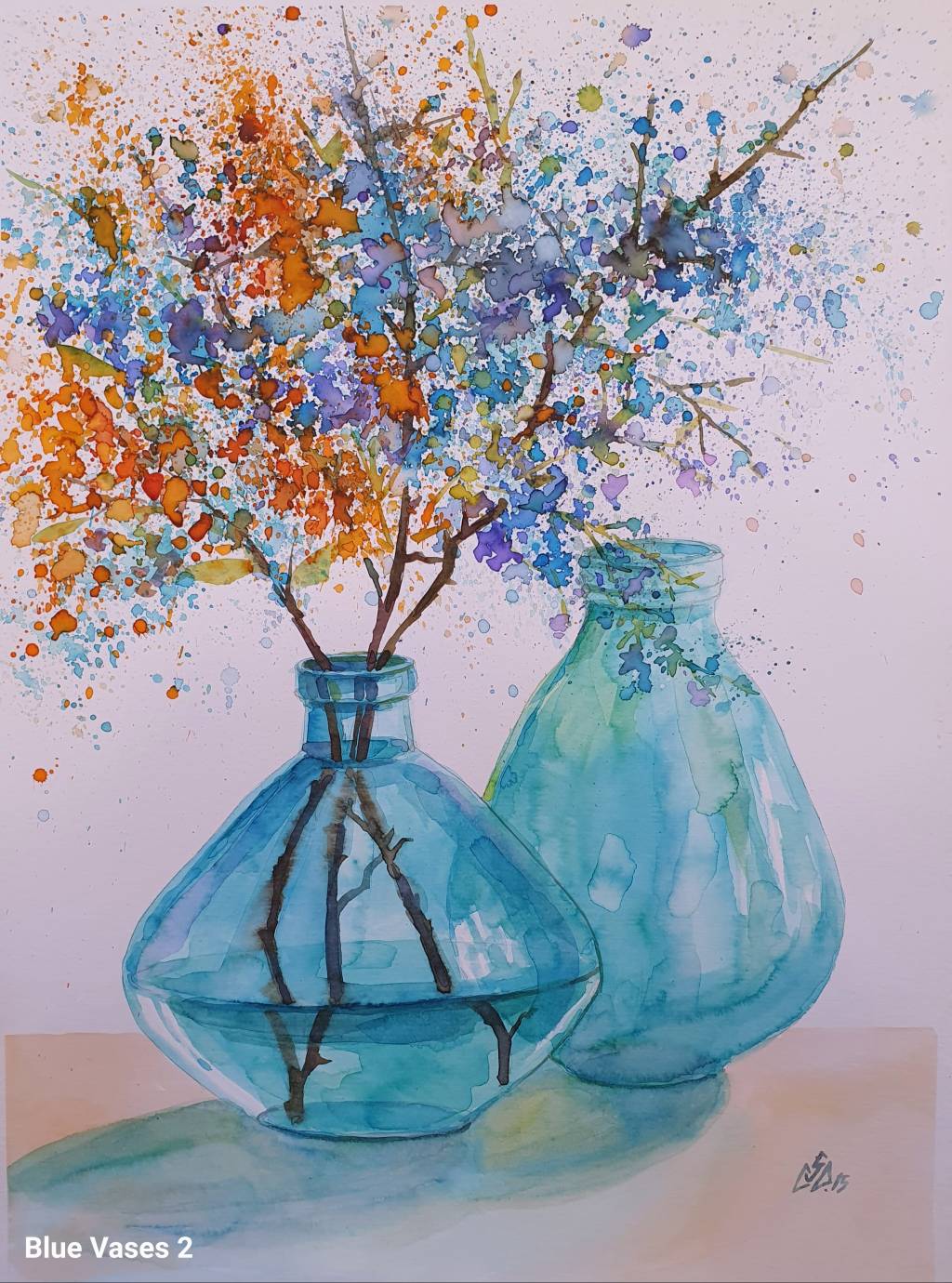 Pictura vase cu flori albastre