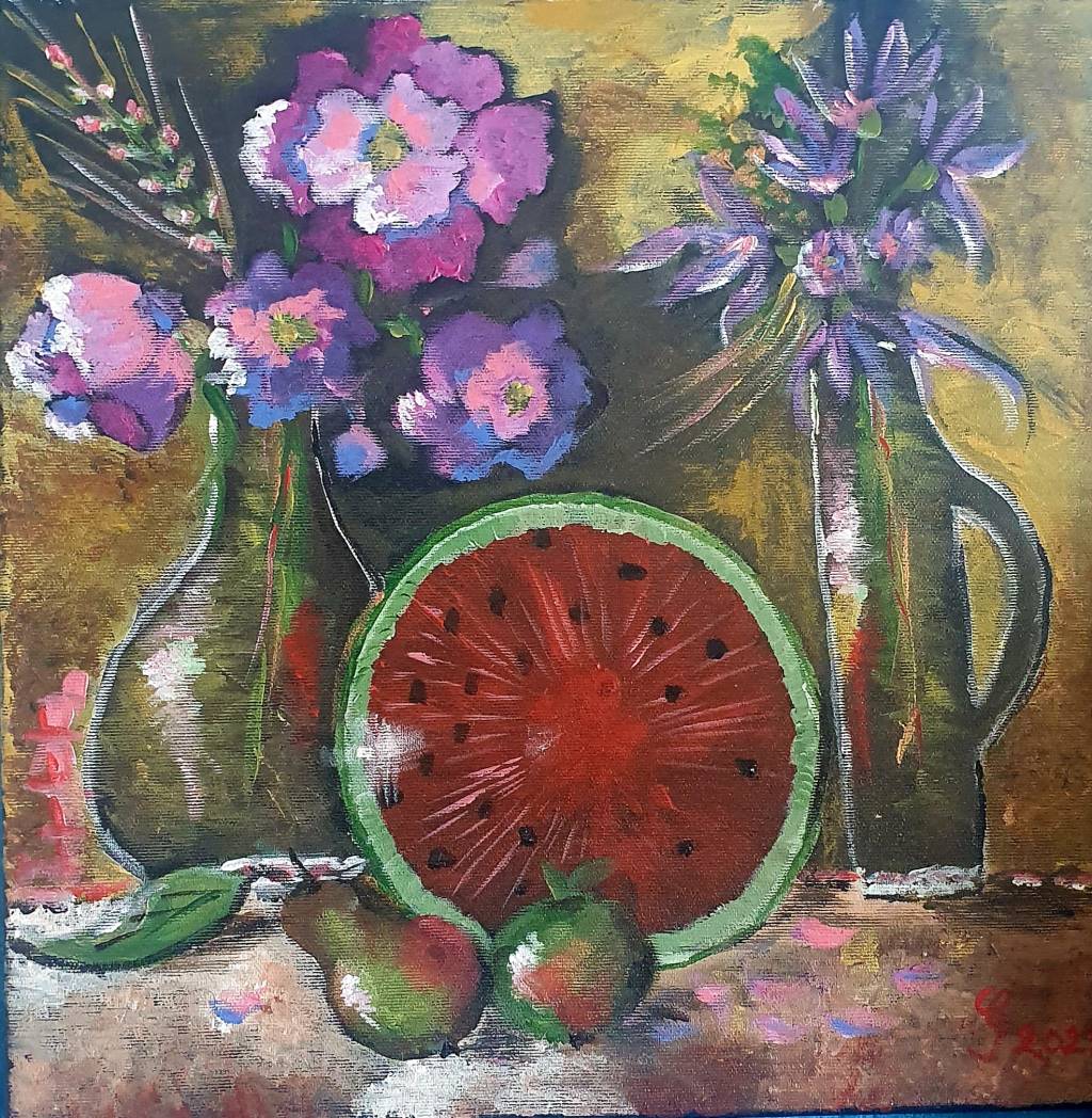 Poza Gurmand, acrilice, 40x40cm, panza p