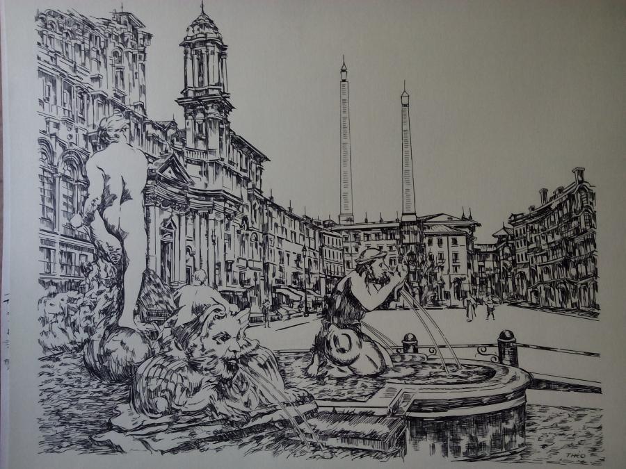 Picturi alb negru Roma - Piazza Navona