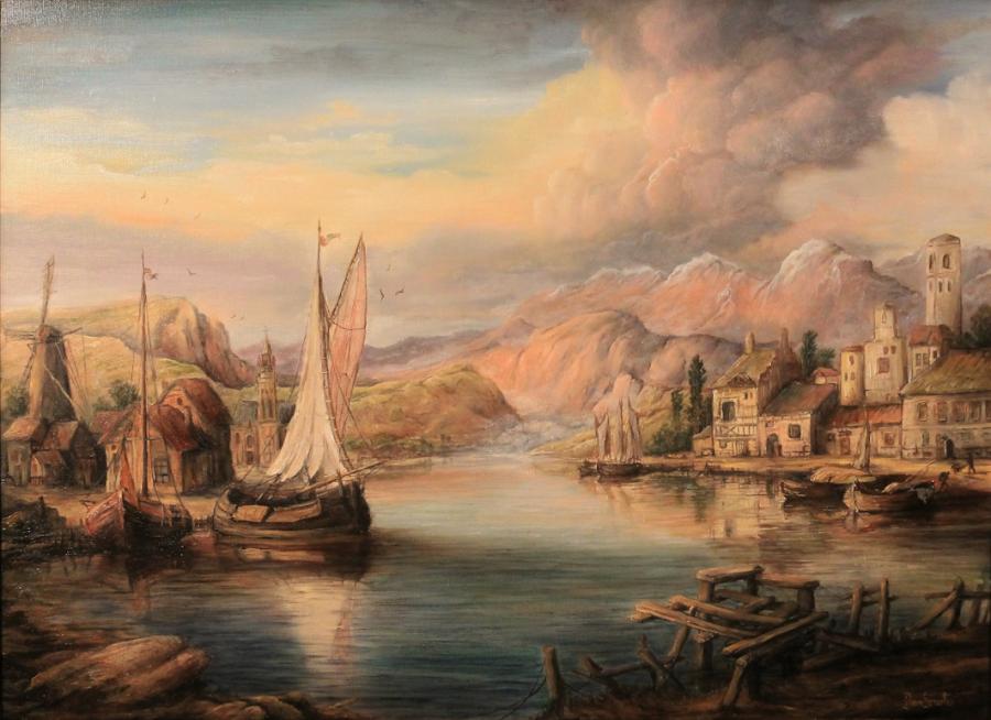 Picturi cu peisaje Harbor Scene