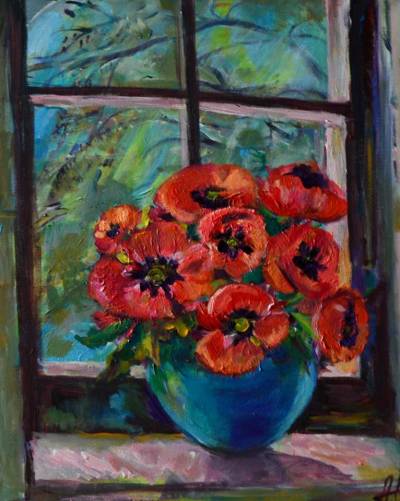 Poza Poppies in blue vase